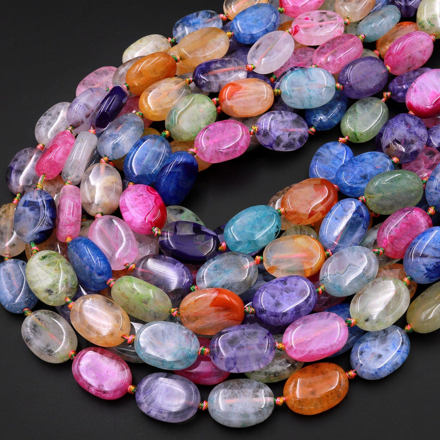 Multicolor Colorful Rainbow Agate Beads Oval 15.5" Strand