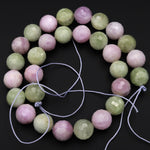 Rare Natural Green Lilac Purple Kunzite Round Beads Faceted 14mm Gemstone 15.5" Strand