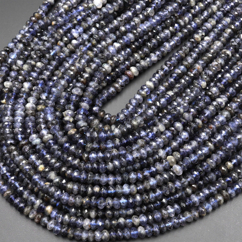 Natural Iolite Faceted 3mm 4mm 5mm 6mm Rondelle Beads Genuine Real Gemstone Beads 15.5" Strand