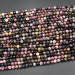 Faceted Natural Green Pink Tourmaline Round Beads 6mm 15.5" Strand