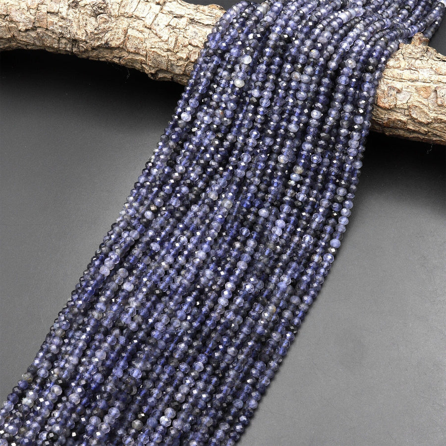AAA Natural Blue Iolite Faceted 4mm Rondelle Beads Genuine Real Gemstone 15.5" Strand