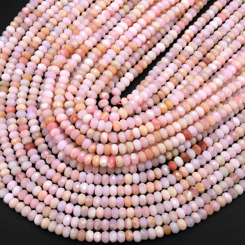 AAA Faceted Natural Peruvian Pink Opal 4mm Rondelle Beads Gemstone 15.5" Strand