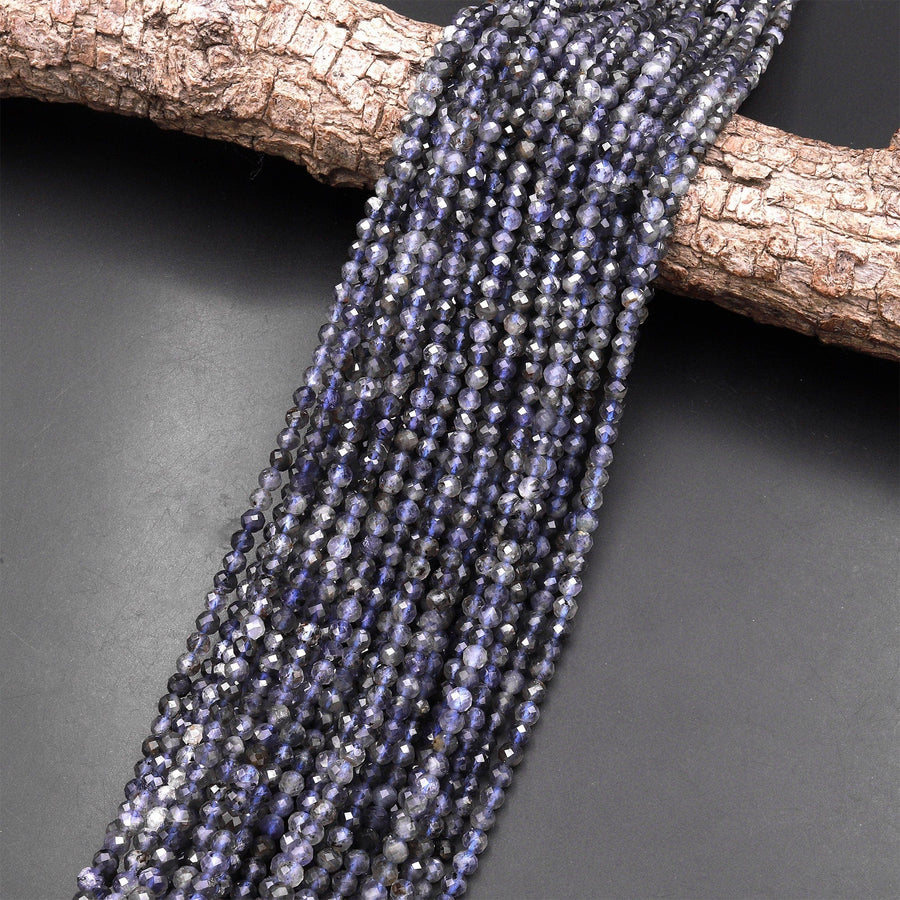 Natural Blue Iolite Faceted 4mm Round Gemstone Beads 15.5" Strand