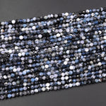 Micro Faceted Natural Blue Phantom Aquamarine 3mm Round Beads 15.5" Strand
