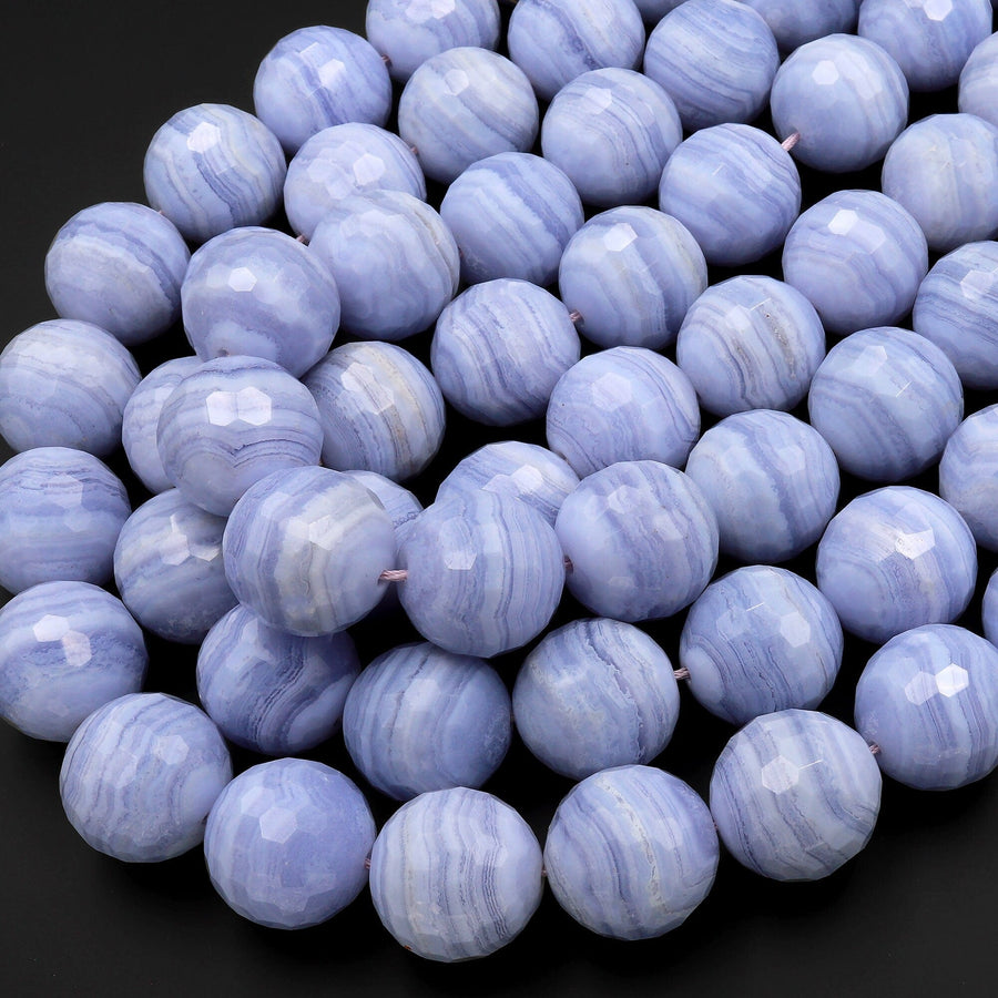 AAA Faceted Large Natural Blue Lace Agate Beads 20mm 22mm 24mm Round Beads Choose from 1  Bead, or 16" Strand