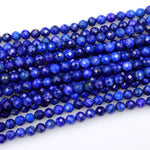 AAA Faceted Natural Blue Lapis Round Beads 5mm 6mm Diamond Cut Gemstone 15.5" Strand