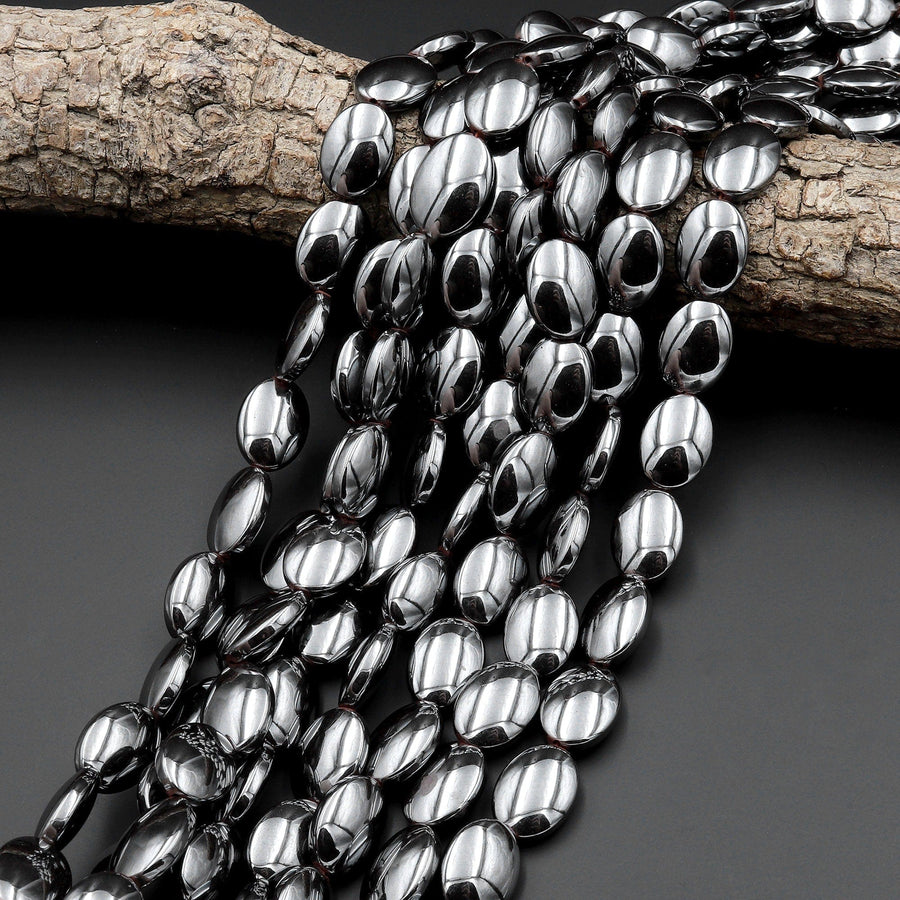 AAA Natural Black Hematite Smooth Oval beads 12x16mm 15.5" Strand