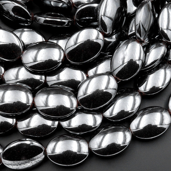 AAA Natural Black Hematite Smooth Oval beads 12x16mm 15.5" Strand