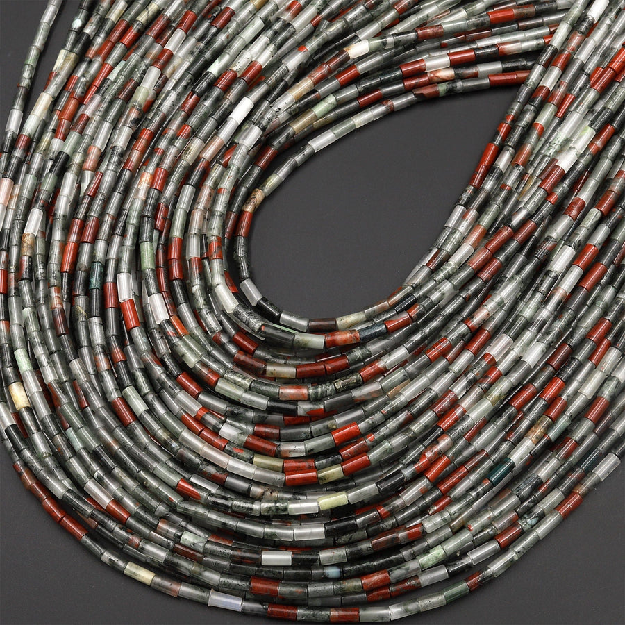 AAA Natural African Bloodstone 4x2mm Small Thin Smooth Spacer Tube Beads 15.5" Strand