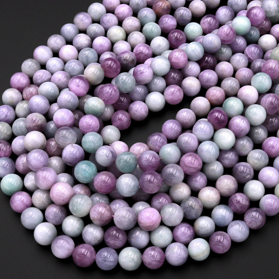 AAA Natural Bicolor Kunzite 10mm Smooth Round Beads Violet Purple Pink Green Gemstone 15.5" Strand