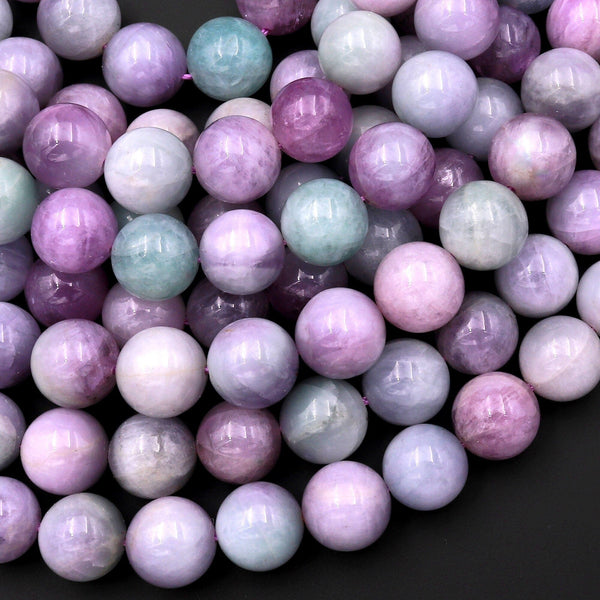 AAA Natural Bicolor Kunzite 10mm Smooth Round Beads Violet Purple Pink Green Gemstone 15.5" Strand