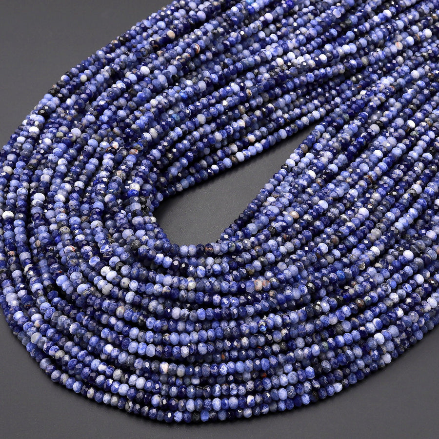 Faceted Natural Blue Sodalite 3mm Rondelle Beads 15.5" Strand