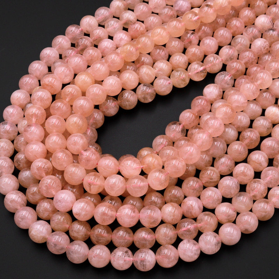 AAA Natural Peach Morganite Beads Smooth 8mm Round Beads Pink Aquamarine Gemstone 15.5" Strand
