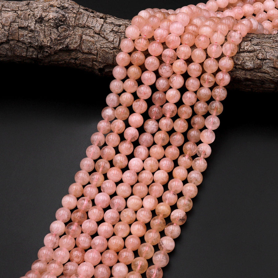 AAA Natural Peach Morganite Beads Smooth 8mm Round Beads Pink Aquamarine Gemstone 15.5" Strand