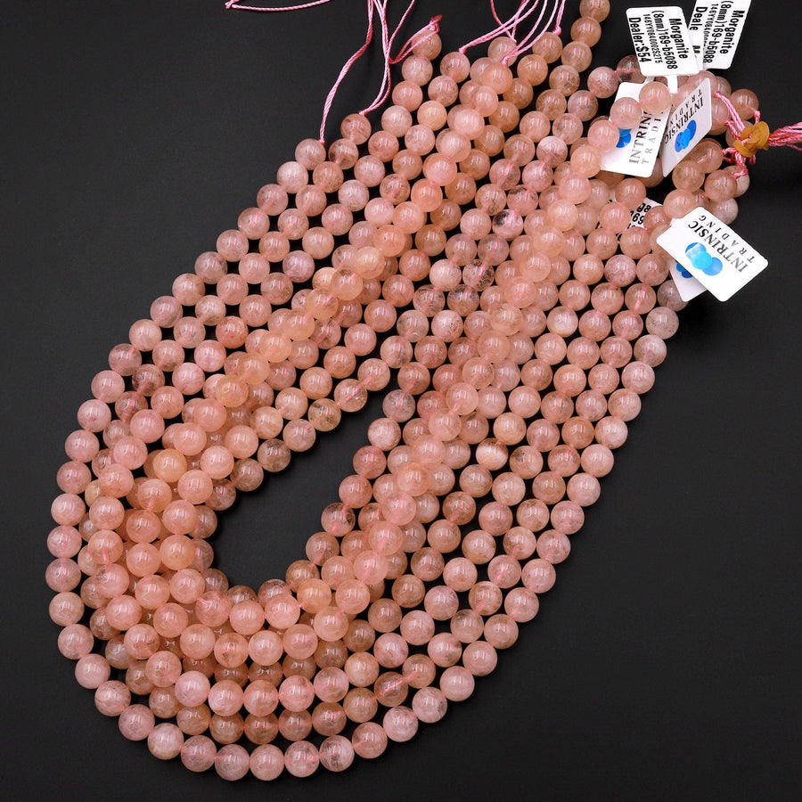 AAA Natural Peach Morganite Beads Smooth 8mm Round Beads Pink Aquamarine Gemstone 15.5" Strand