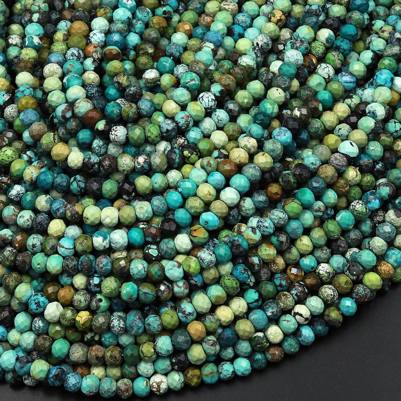 Genuine Natural Dragon Skin Turquoise 4mm Faceted Rondelle Beads Blue Green Brown Gemstone Micro Diamond Cut 15.5" Strand