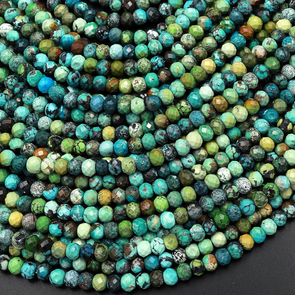 Genuine Natural Dragon Skin Turquoise 4mm Faceted Rondelle Beads Blue ...