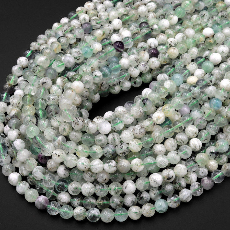 Natural Phantom Feather Fluorite Beads 6mm 8mm Round Gemstone 15.5" Strand