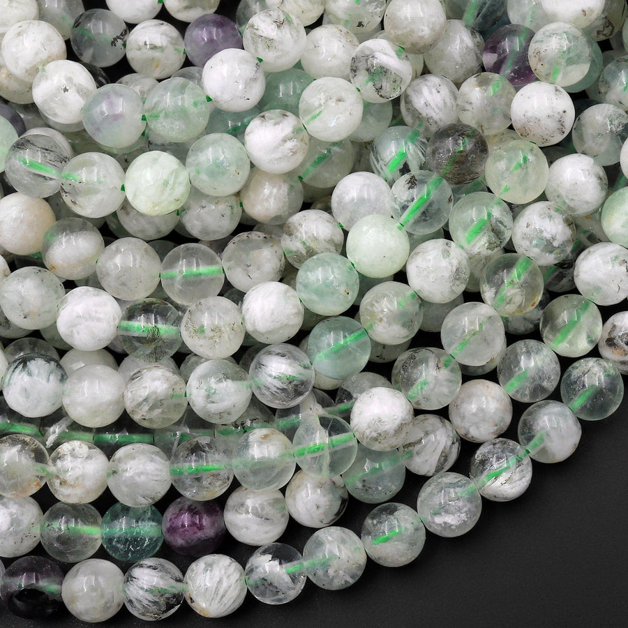 Natural Phantom Feather Fluorite Beads 6mm 8mm Round Gemstone 15.5" Strand