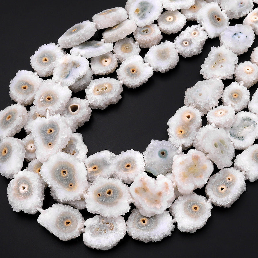 Full Strand Natural Solar Quartz Slice Stalactite Beads Drilled Freeform Daisy Flower Yellow Green Earrings Beads 15.5" Strand