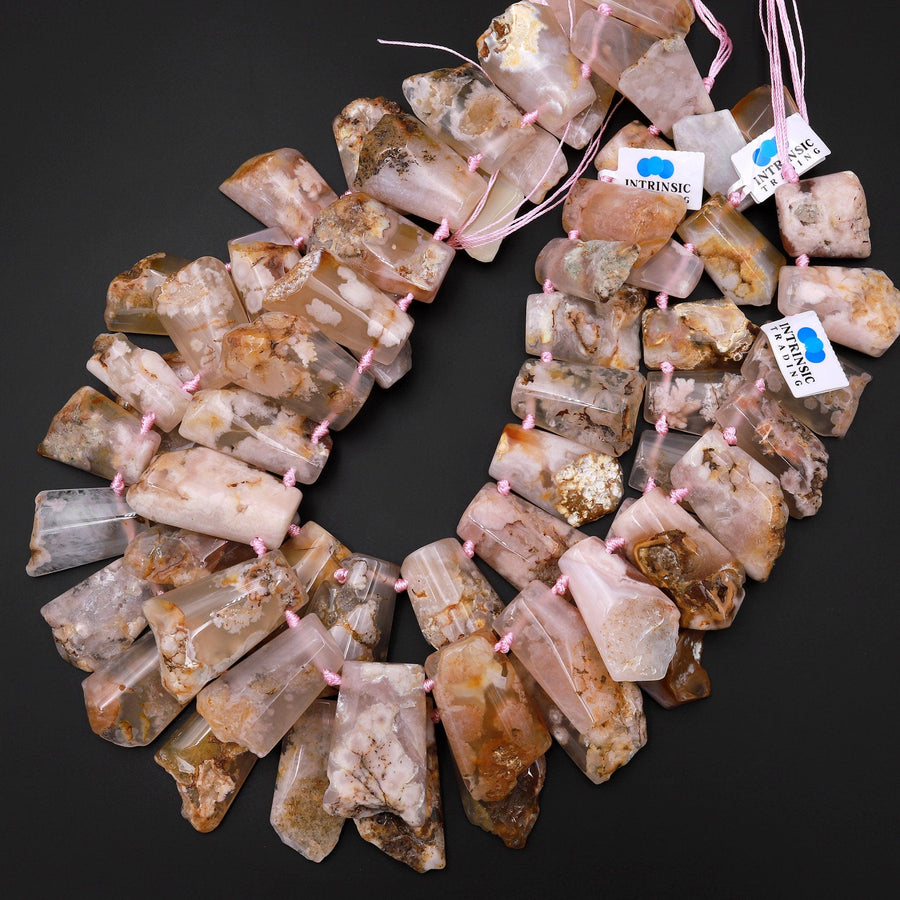 Graduated Natural Cherry Blossom Agate Aka Flower Agate Beads Freeform Trapezoid Collar 18" Strand