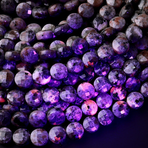 AAA Natural Yooperlite UV Reactive Glowing Beads Faceted 8mm 10mm Coin Gemstone 15.5" Strand