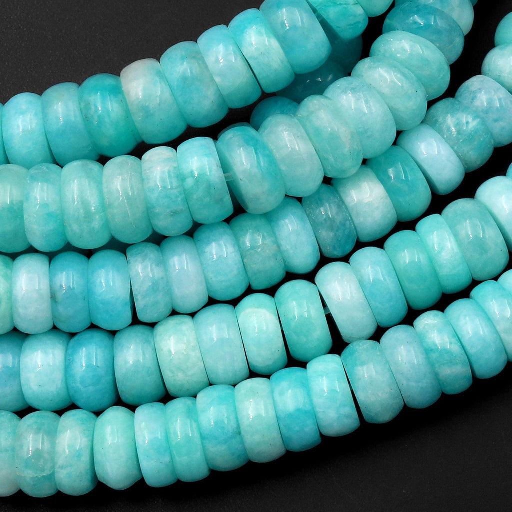 Natural Peruvian Amazonite Heishi Rondelle 6mm 7mm 8mm 10mm Beads Aqua Blue Gemstone 15.5" Strand
