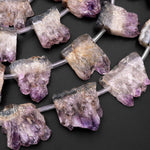 Raw Rough Natural Amethyst Stalactite Slice Pendant Organic Focal Beads Purple Druzy Drusy Slab Side Drilled Freeform Irregular 15.5" Strand