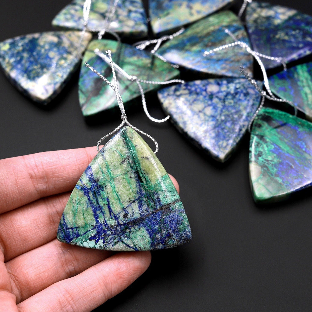 From the Old Arizona Copper Mine~ Natural Chrysocolla Azurite Triangle Pendant