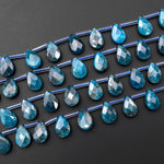 Faceted Natural Blue Apatite Teardrop Beads Top Side Drilled Gemstone Good for Making Earrings 15.5" Strand