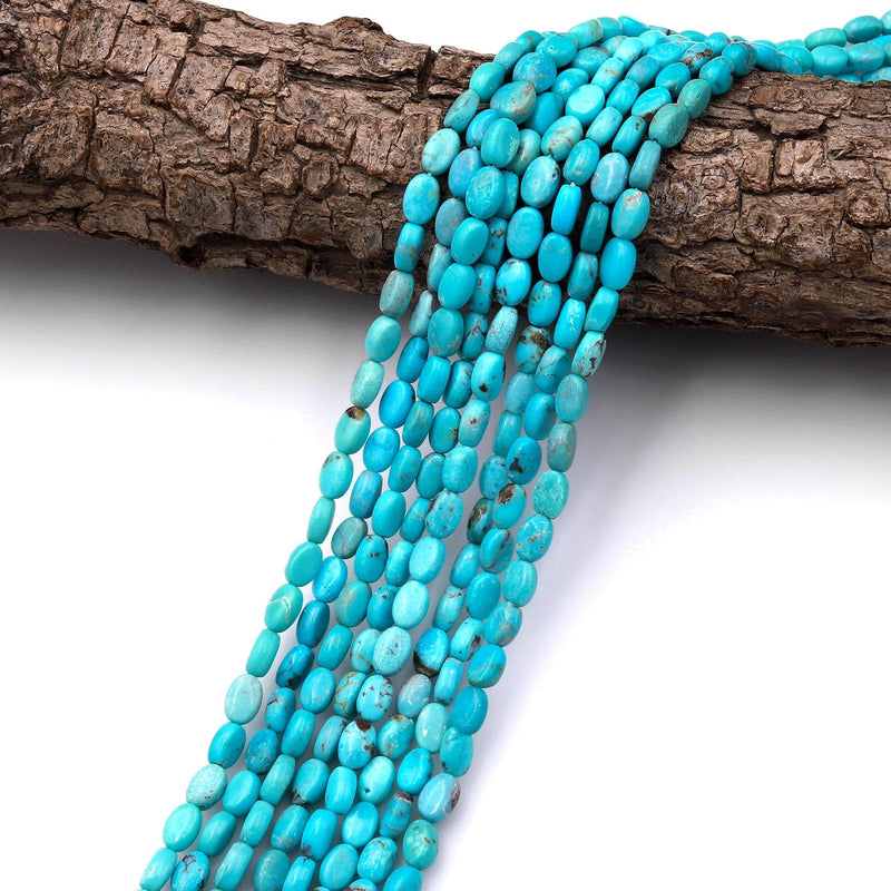 Genuine Natural Turquoise 6x4mm Rice Oval Beads High Quality Blue Gemstone from Arizona 15.5" Strand