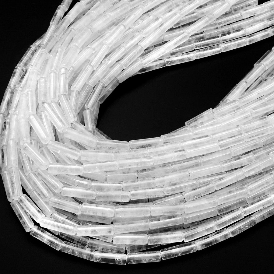 Natural Rock Crystal Quartz Thin Long Tube Beads 14mm 15.5" Strand