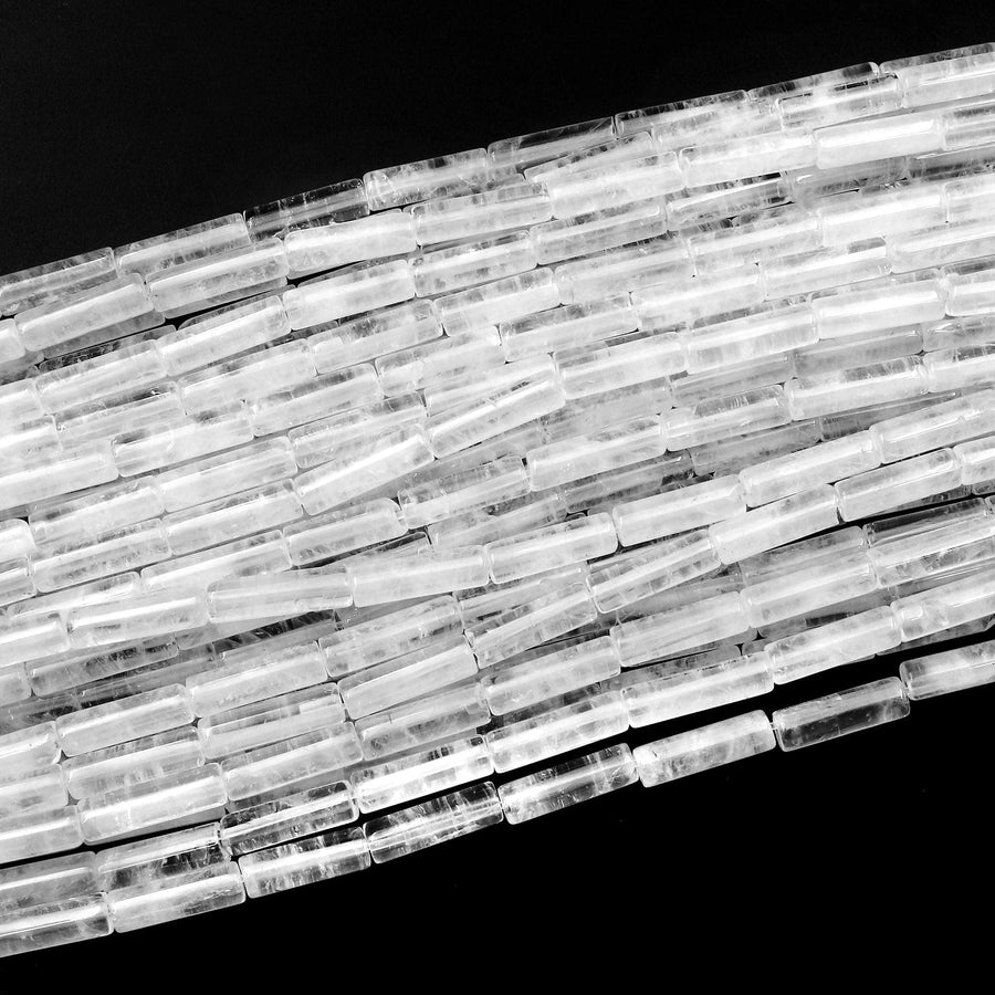 Natural Rock Crystal Quartz Thin Long Tube Beads 14mm 15.5" Strand