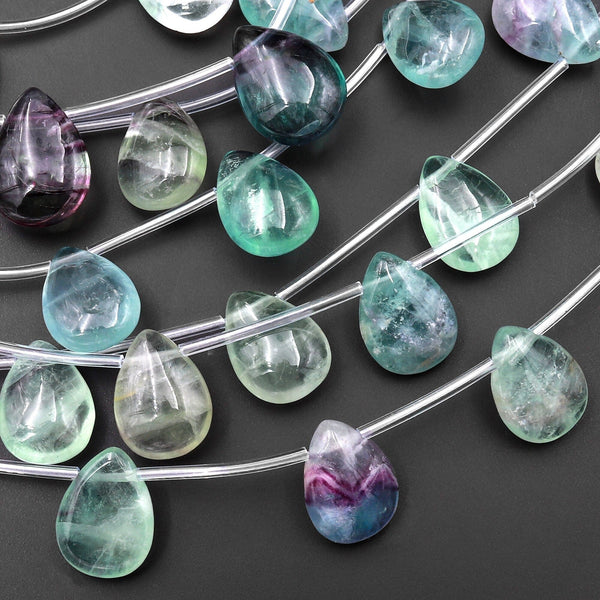 Natural Green Purple Fluorite Teardrop Beads 12x16mm Good for Earring Making 15.5" Strand