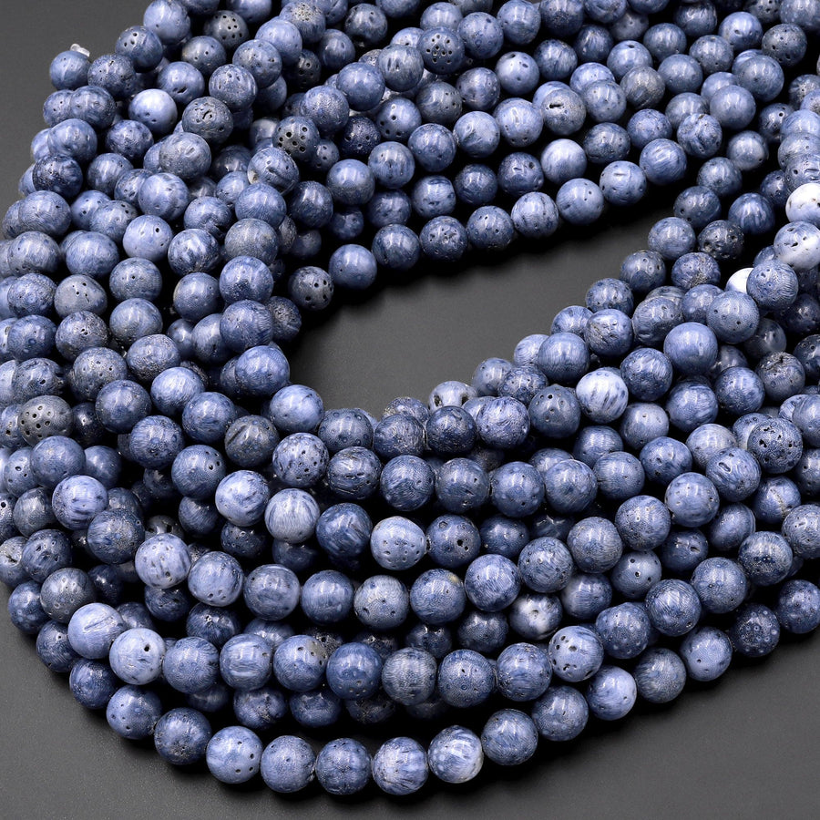 Genuine Natural Denim Blue Sponge Coral 6mm 8mm 10mm 12mm Round Beads 15.5" Strand