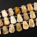 Natural Yellow Opal Beads Faceted Trapezoid Tapered Teardrop Top Side Drilled Flat Slice Pendant 15.5" Strand