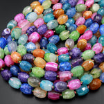 Multicolor Translucent Colorful Rainbow Agate Beads Drum Barrel Short Cylinder 15.5" Strand