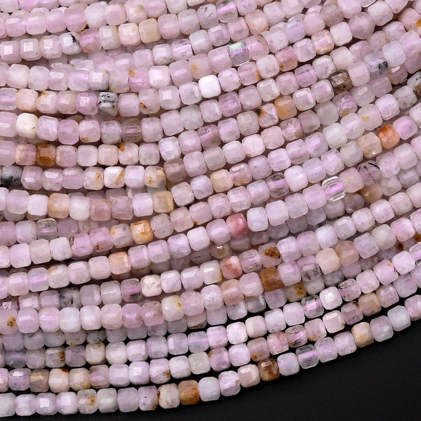 Natural Kunzite Faceted 2mm 3mm Cube Beads Micro Faceted Laser Diamond Cut 15.5" Strand