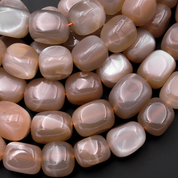Natural Multicolor Peach Gray Moonstone Puffy Nugget Beads 15.5" Strand