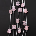 Natural Pink Rose Quartz Hand Carved Tulip Flower Gemstone Beads 10mm Choose from 5pcs, 10pcs