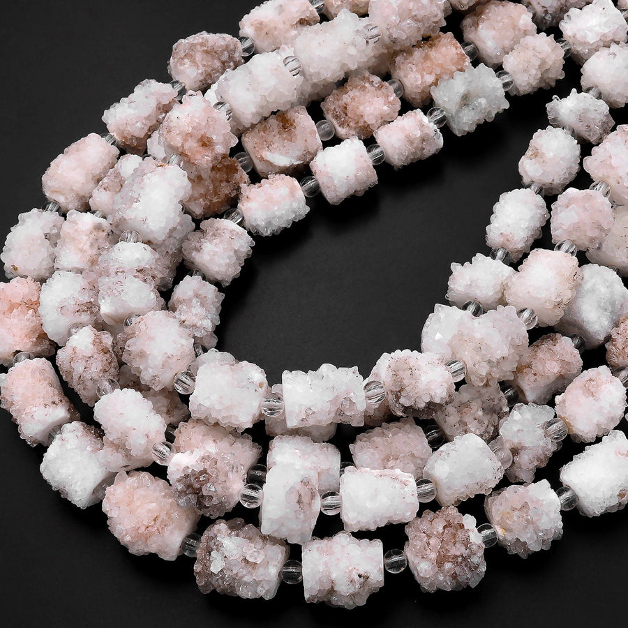 Natural Mauve Stalactite Druzy Beads Drusy Cylinder Center Drilled Crystal Tube 15.5" Full Strand