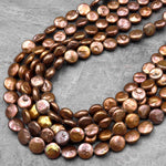 A Grade Copper Brown Coin Pearl Thick Brilliant Nacre Real Genuine Natural Freshwater Pearl 16" Strand