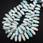 Natural Peruvian Amazonite Double Terminated Points Beads Center Drilled Sea Green Gemstone 15.5" Strand