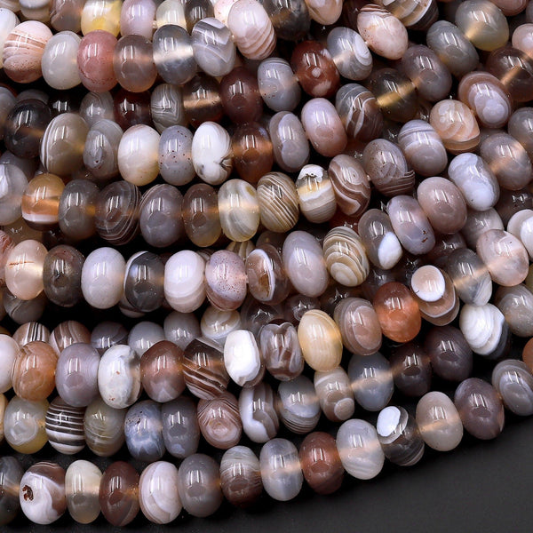 Natural Botswana Agate Smooth Rondelle Beads 6mm 15.5" Strand