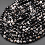 Faceted Tibetan Black Fire Agate 4mm 6mm 8mm Round Beads 15" Strand