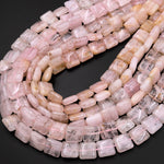 Natural Peach Pink Morganite 12mm Square Cushion Beads Aka Pink Beryl Aquamarine Gemstone 15.5" Strand