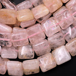 Natural Peach Pink Morganite 12mm Square Cushion Beads Aka Pink Beryl Aquamarine Gemstone 15.5" Strand