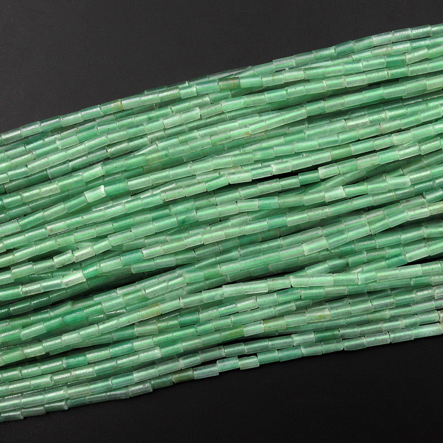 Natural Green Aventurine 4x2mm Small Thin Smooth Spacer Tube Beads 15.5" Strand