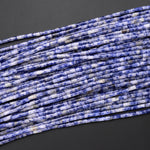 Natural Blue Sodalite 4x2mm Small Thin Smooth Spacer Tube Beads 15.5" Strand