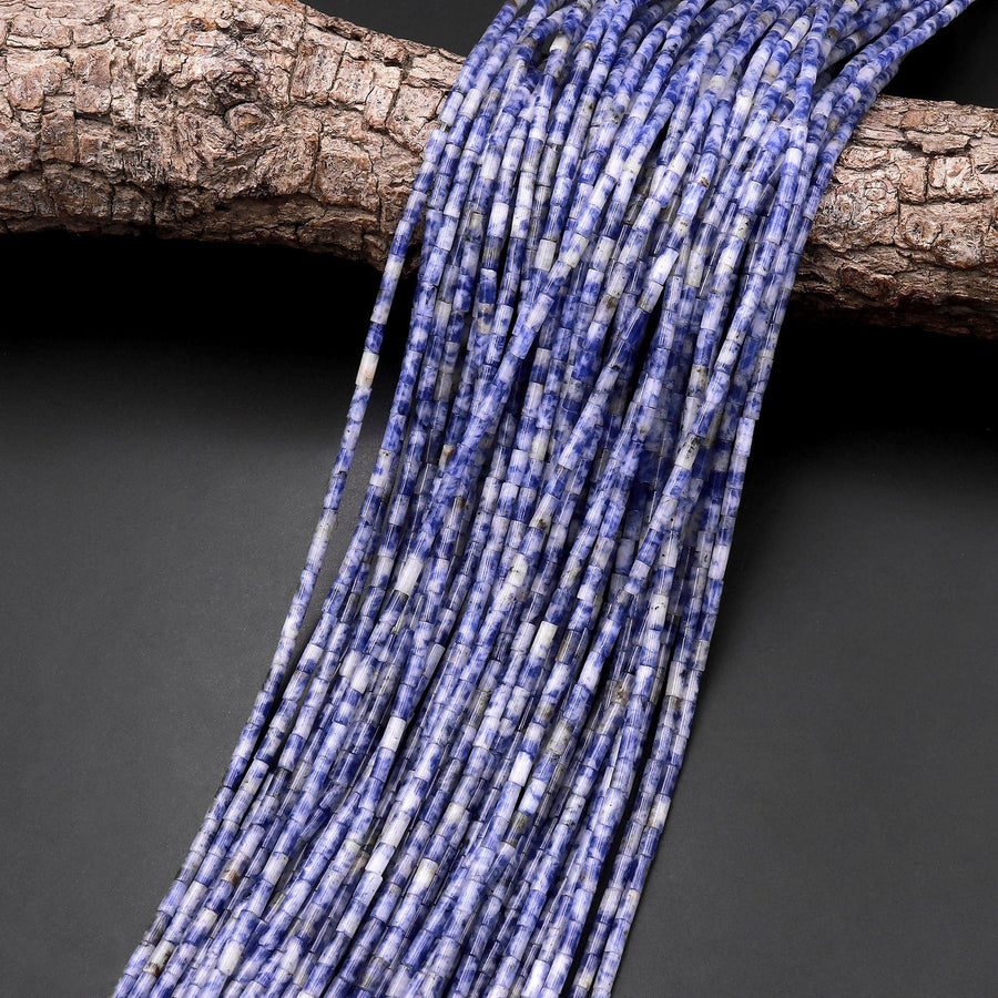 Natural Blue Sodalite 4x2mm Small Thin Smooth Spacer Tube Beads 15.5" Strand